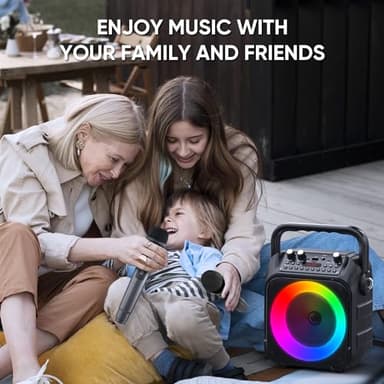 Karaoke Machine, Portable Bluetooth Speaker with 2 Wireless Microphones for Adults & Kids with Lights, Karaoke Microphone with PA System Supports USB/TF/REC/FM/AUX for Home Party Home System Packages - Image 9