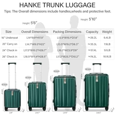 Hanke 24 Inch Checked Luggage Front Opening Rolling Suitcase Hard Sided Luggage with Spinner Wheels Travel Luggagefor Woman Men.(Dark Green) - Image 4