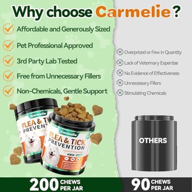 Carmelie Flea and Tick Prevention for Dogs - 200 Soft Chewables Natural Dog Flea and Tick Support - Oral Flea Supplement for All Breeds & Size Dogs, Puppy Flea Protection - Duck Flavor - Image 8