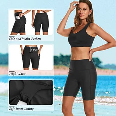 HODOSPORTS Women's 7'' Swim Shorts UPF 50+ High Waisted Board Shorts with Pockets Liner Quick Dry Swimsuit Bottoms Black XXL - Image 4