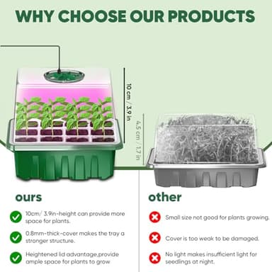 AONYIYI Seed Starter Tray with Grow Light,5 Pack 60 Cells Timed Light Plant Starter Set,Adjustable Brightness Plant Germination Trays,Reusable Plastic Germination Trays - Image 3