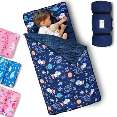Primlect Toddler Nap Mat with Removable Pillow and Fleece Blanket, Extra Large 55''x35'' Sleeping Bag, Washable, Light, Easy to Roll up, Perfect for Daycare, Preschool, Kindergarten, Travel - Image 1