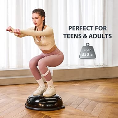 ZELUS Balance Ball Trainer with Resistance Bands & Foot Pump, Inflatable Yoga Ball for Home Gym Workouts, 23 Inch Exercise Half Ball for Balance Training Core Strength Fitness, 330lb Cap (Black) - Image 6