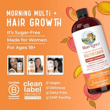 MaryRuth's Liquid Multivitamin + Hair Growth | Clinically Tested for Thicker Hair & Facial Wrinkles in Women | Biotin 10000mcg | Lustriva Hair Growth Supplements | Skin Care | Ages 18+ | 30 Fl Oz - Image 8