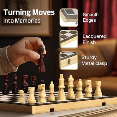 Wooden Magnetic Chess Set | 15 Inch Foldable Chess Board - 2 Extra Queens - Magnetic Chess Game with Storage | Chess Sets for Adults | Handmade Portable Travel Chess Set for Kids & Beginners - Image 5