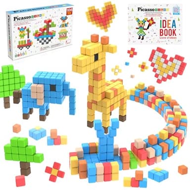 PicassoTiles 108pcs 1” Magnetic Puzzle Cubes Magnet Toys Preschool Construction Building Block Set Sensory Toy Early Education STEM Learning Come with Ideabook for Children Age 3+ Boy Girl PMC108 - Image 1