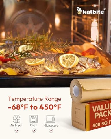 2 Value Pack 15in x 242ft, 300 Sq.Ft Unbleached Parchment Paper Roll for Baking, Katbite Parchment Baking Paper with Serrated Cutter, Non-stick Roll for Cooking, Air Fryer, Steaming, Bread - Image 4