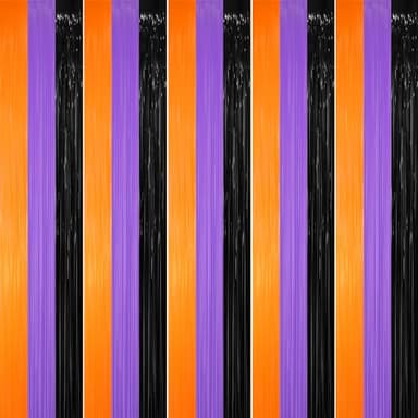 GOER 3.2 ft x 8.2 ft Metallic Tinsel Foil Fringe Party Backdrop for Halloween Birthday Graduation New Year's Party Decorations(5 Packs,Black&Orange&Purple) - Image 1