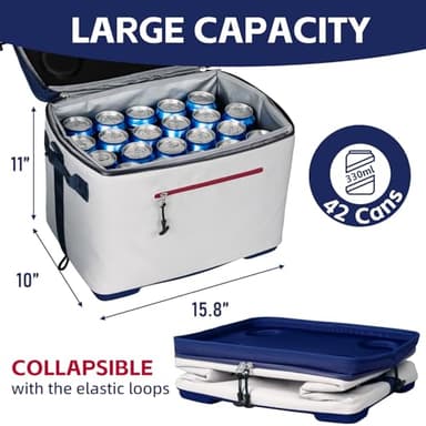 ADDIMOR 42 Can Collapsible Cooler Box, Versatile Insulated Leakproof Cooler Bag with Lids and 4 Cup Holder, Large Ice Chest for Beach Travel, Camping, Picnic - Image 3