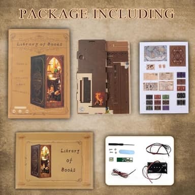 CRIOLPO Book Nook Kit - DIY Doll House Booknook, Book Nook Miniature Kit for Bookshelf Doll Houses for Adults Teen Halloween, 3D Wooden Puzzle Bookends with Sensor Led Light - Image 7