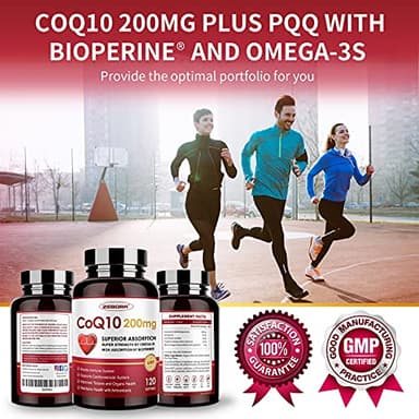 ZEBORA CoQ10-200mg-Softgels with PQQ, BioPerine & Omega-3, 120 Servings Coenzyme Q10(Ubiquinone) Supplement for High-Absorption, Powerful-Antioxidant, Support Heart & Energy-Production - Image 7