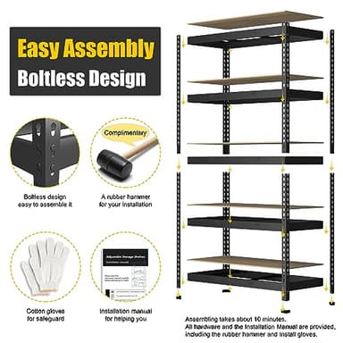 PrimeZone 48" x 24" x 72" Heavy Duty Storage Shelves - 5 Tier Adjustable Garage Storage Shelving, Metal Storage Utility Rack Shelf Unit for Warehouse Pantry Closet Kitchen, Black - Image 5