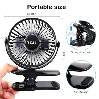 Portable Clip on Fan, Rechargeable USB Desk Fans, Stroller Fan With TYPE-C Port 360° Rotatable Personal Small Mini Table Fan for Home Office Car Seat Crib Camping - Image 4