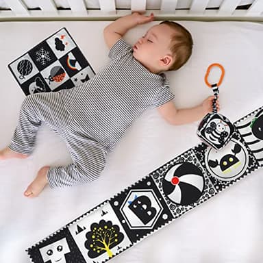 KUANGO 3 PCS Black and White High Contrast Baby Toys Newborn Toys 0-6 Months, Visual Stimulation Sensory Soft Book, Infant Tummy Time Toys 0-3-6 Months Baby Gifts - Image 5