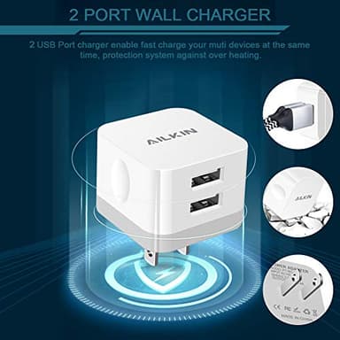 2Pack USB Wall Charger Plug, AILKIN 2.4A Dual Port USB Adapter Power Cube Fast Charging Station Box Base for iPhone 17 16 15 14 13 12 Pro Max SE 11 XR XS, Samsung, Phones Charge Block-White Brick - Image 5