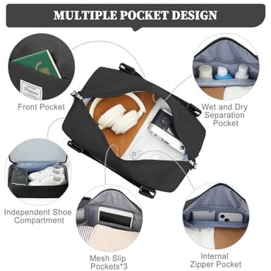 Weekender Bags for Women,Personal Item Travel Bag,Overnight Travel Duffel Bag with Expandable Shoes Compartment & Wet Pocket - Image 5