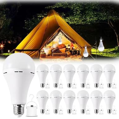 12Pack White Rechargeable Emergency 15W LED Light Bulb,Stay Lights Up When Power Failure,100W Equivalent,1500lm,White Light 6000K,E26/27 Base,2200mAh Lithium Battery - Image 1