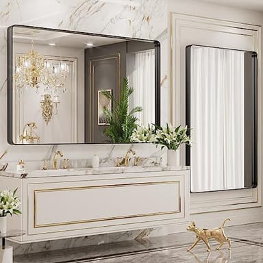 LOAAO 40X36 Inch Black Metal Framed Bathroom Mirror for Wall, Matte Black Bathroom Vanity Mirror Farmhouse, Anti-Rust, Tempered Glass, Hangs Horizontally or Vertically - Image 3