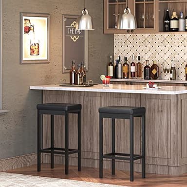HOOBRO Bar Stools, Set of 2 Bar Chairs, 24.8-Inch Height Stools, Breakfast Bar Stools, Kitchen Stools, 2" Thick Upholstery, for Kitchen, Dining Room, Cafe, Bar Counter, Black BB21BY01 - Image 7