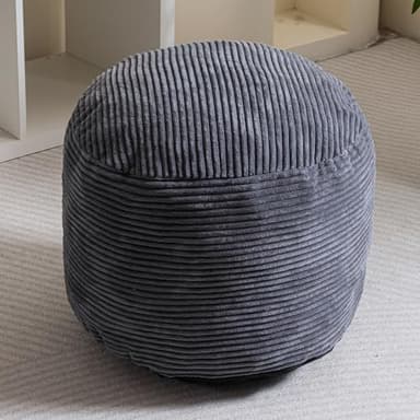 HIGOGOGO Round Stuffed Pouf Ottoman, Corduroy Poufs with Foam Chunk Filling, Furry and Fluffy Pouf Foot Stool Storage Ottoman, 20 X 15 Floor Poufs Foot Rest for Living Room, Dark Grey - Image 6