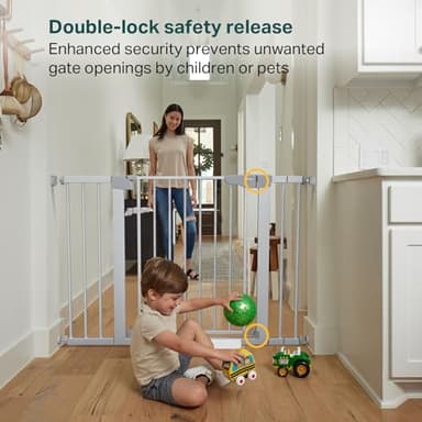 Cumbor 29.7-46" Baby Gate for Stairs, Mom's Choice Awards Winner - Auto Close Dog Gate for House, Easy Install Pressure Mounted for Doorways, Easy Walk Thru Wide Safety for Pets, Silver - Image 3
