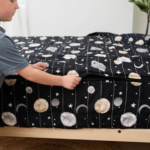 Beddy's Space Theme Durable Zipper Bedding for Kids, Bed in a Bag, Black Sheets and Universe Galaxy Comforter with Stars & Solar System, Includes Pillowcase and Sham, Easy to Make and Wash - Image 1