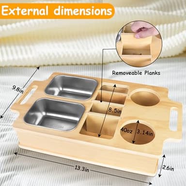 Couch Cup Holder, Movie Nights Supplies, Wooden Couch Caddy with Stainless Steel Snack Fruit Tray for Bed RV Organizer, Cup Drink Storage Anti-Spill Sofa Cup Holder for Phone Snacks Beverage Remote - Image 6