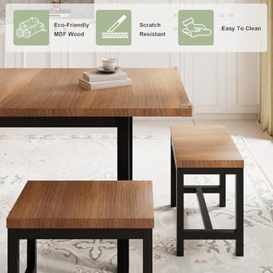 Feonase 7-Piece Dining Table Set with 6 Stools, 63" Large Extendable Kitchen Table Set for 4-8, Mid-Century Dining Room Table with Heavy-Duty Frame & MDF Board, Easy Assembly, Walnut - Image 4