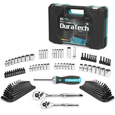 DURATECH 93 Piece Mechanics Tool Set, SAE/Metric Drive Socket Set(1/4 Inch and 3/8 Inch) with Ratchet handle Spark Plug Magnetic bit driver and Tool Accessories Set - Image 1