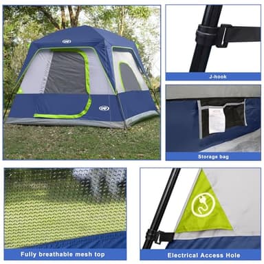 UNP 4-Person Tent, Portable Cabin Tent, Camping Tent 4-Person Easy Set Up, Waterproof with Top Rainfly for Outdoor Camping/Hiking (Dark Blue) - Image 4