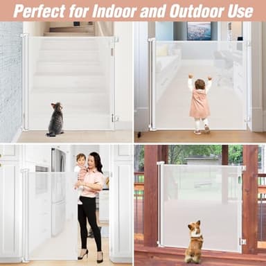 48 Inch Extra Tall Pet Gate 55" Wide Retractable Baby Gates, Extra Tall Cat Gate Indoor/Outdoor Retractable Gate Tall Baby Gates for Dogs Extra Tall Gates for Cats - No Jumping Over, White - Image 3