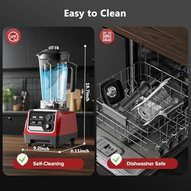 H-Duka 1800W Smoothie Blender and Grinder Combo 70OZ Large Capacity Countertop Blenders for Kitchen High Speed Blender for Smoothies Ice Crushing Frozen Drinks Puree (Dark Red) - Image 6