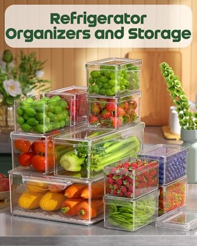 KEMETHY 11 Pack Refrigerator Organizers and Storage, Stackable Fridge Organizer Bins, BPA-Free Clear Plastic Fruit Storage Containers for Fridge, Kitchen, Fruits, Drinks, Produce, Vegetable - Image 6