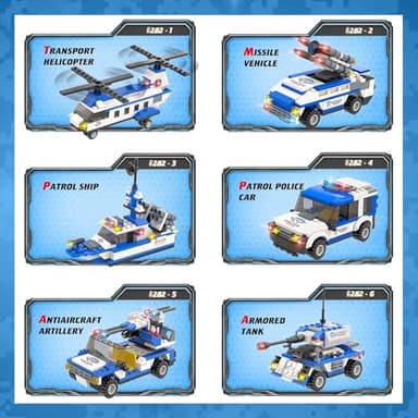 WishaLife 1169 Pieces City Police Station Building Kit, 6 in 1 Military Battleship Building Toy, with Police Cars, Boat, Airplane, Best STEM Construction Toy Gift for Boys and Girls 6-12 - Image 4
