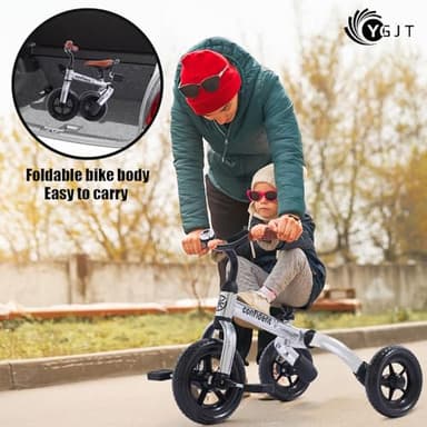 YGJT 3 in 1 Tricycle for Toddlers Age 2-5 Years Old, Folding Kids Balance Bike with Adjustable Seat and Removable Pedal, Toddler Bike Ride-on Toys for Infant, Gifts for Baby Boys Girls Birthday - Image 2
