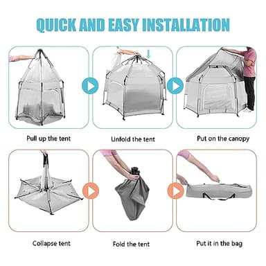 Bend River Baby Playpen with Canopy, Portable Baby Beach Tent, Toddler Play Yard Indoor and Outdoor, Foldable Mosquito Net for Infant - Light Grey - Image 5