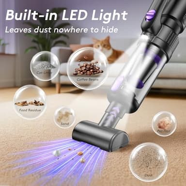 SWMRDN Car Vacuum Portable Cordless, 20000Pa Mini Vacuum Cleaner & Air Duster, 130W Brushless Motor Handheld Vacuum Cordless with LED Light, 7800mAh Battery, Multi-Nozzles for Car, Office, Home, Pet - Image 3