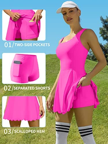 ATTRACO Women Tennis Dresses Athletic Workout Dresses Pink Golf Dress Scalloped Neckline Dress M - Image 7