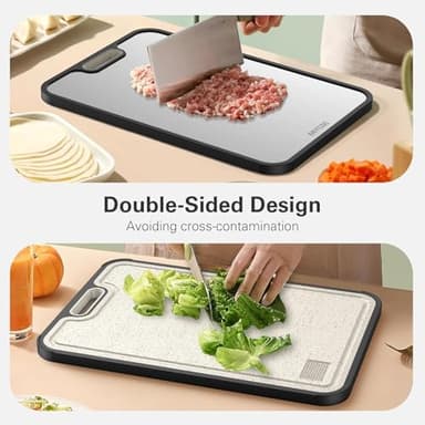 Titanium Cutting Board, Cutting Boards for Kitchen Double Sided, Pure Titanium/Wheat Straw PP Chopping Board, Large Size 15.2"×10.4", Dishwasher Safe - Image 2