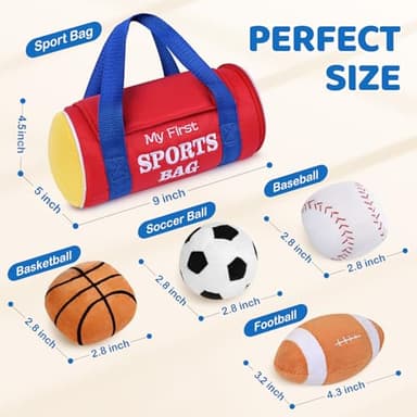 KMUYSL Baby Toys 0-12 Months, My First Sports Bag Plush Toy - 4 Sensory Balls Soft Toys with Crinkle, Rattles for 0-3-6-9-12 Month Newborn Infant, 1st Birthday for Babies Boys Girls Age 1 - Image 5
