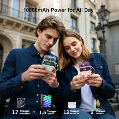 penaover Portable Charger 10000mAh Power Bank with Built-in Cable, 5 Output 2 Input Travel Essential External Battery Pack with LED Display Compatible with iPhone 16/15 Samsung S22 Android,etc - Image 6