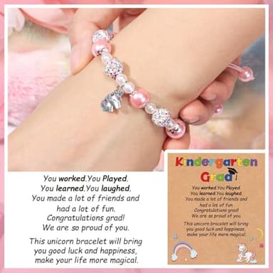 Trabuono 2025 Kindergarten Graduation Gifts for Girls, Preschool Graduation Gifts for Her Daughter Granddaughter Niece Big Sister Pink Unicorn Charm Bracelet for Girls with Grad Card Present Boxed - Image 2