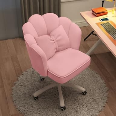 HDHNBA Vanity Chair Velvet Petal Desk Chair Upholstered Modern Tufted Home Office Chair with Back, Height Adjustable Computer Task Chair for Bedroom Living Room - Image 1