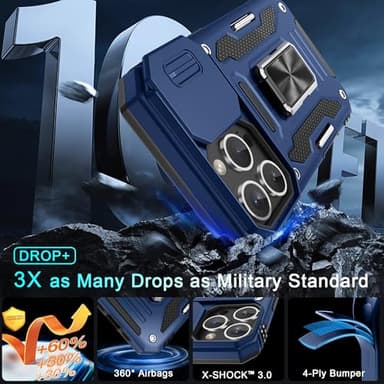 DEERLAMN Case for iPhone 16 Pro Max with Slide Camera Cover+Screen Protector (1 Pack), Rotated Ring Kickstand Military Grade Shockproof Protective Cover-Navy Blue - Image 3