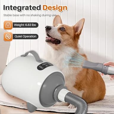 PUPIHOM Pet Hair Dryer,Dog Hair Blower for Professional or Home Grooming with Adjustable 9 Airflow & 9 Temperature,Pet Dryer with Smart Touchscreen,3 Nozzles, Low Noise, 2100W Quick Drying - Image 4