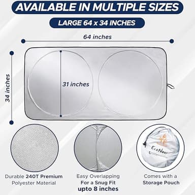 EcoNour Car Front Windshield Sun Shade for Car | SUV Accessories for Maximum Sun and Heat Protection | UV-Blocking Windshield Dash Cover & Sun Visor for Cooler Interior | Large (64 x 34 Inches) - Image 5