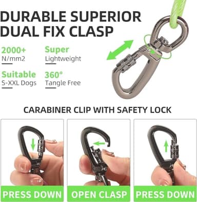 Dog tie Out Cable, 10/20/25/30/50/70/100 feet, Suitable for Dogs up to 350 pounds, Dog Cable with Swivel Buckle, Lightweight, Non-Winding, for Outdoor Camping, Yard Dog Cable (Green, 100FT) - Image 2