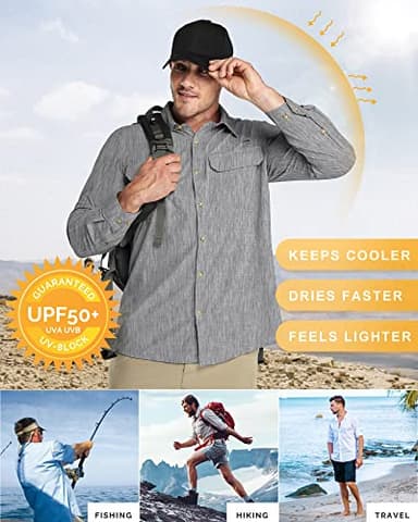 33,000ft Men's Long Sleeve Sun Protection Shirt UPF 50+ UV Quick Dry Cooling Fishing Shirts for Travel Safari Camping Hiking Grey Heather - Image 4