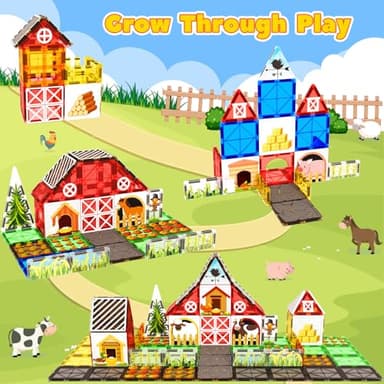 Magnetic Tiles Farm Animal Toys Set for Toddles Kids, Montessori STEM Toys for 3+ Year Old Boys Girls, Magnetic Building Blocks, Construction Sensory Magnets Games Educational Birthday Toys Gifts - Image 4