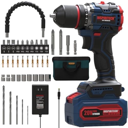 INSPIRITECH 20V Cordless Drill Set, Brushless Power Drill Set with 3.0Ah Battery and Charger,3/8-Inch Metal Chuck Electric Drill Driver,22 Torque Setting,Drill/Driver Bits and Tool Bag Included… - Image 1